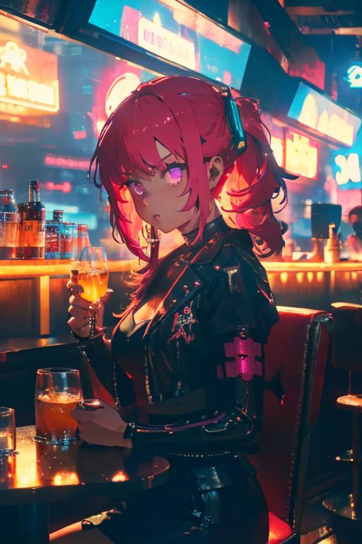 00226-984404887-Cyberpunk, 1girl, sitting in a futuristic bar, holding a glass, modified human, elegant suit, pink hair, purple eyes, looking in.png